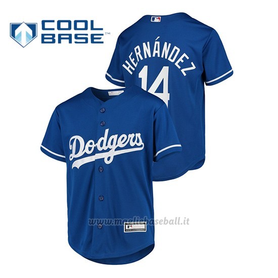 Maglia Baseball Bambino Los Angeles Dodgers 14 Enrique Hernandez Cool Base Majestic Alternato Replica Blu
